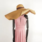 Boho Sun Beach Hat - Wide Brim Paper Straw Hat - Mila in Brown, Beige, and Black Ribbon