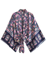 Boho Robe – “Flower Whisper” Bohemian Short Kimono Cover-Up for Beach or Lounge