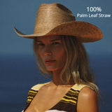 Boho Cowboy Hat - Natural Palm Leaf Wide Brim Hat