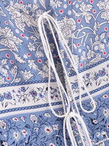 Boho Mini Dress – “Wild Flower Blue Sky” Flowy Tunic Dress for Women