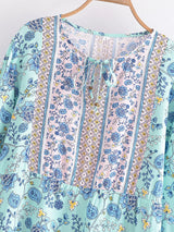 Boho Top for Women – Bohemian Blouse - “Terracotta Folk” Vintage Floral Printed Shirt in Pink & Green