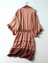 Boho Kimono Robe – “Sahara Dream” Tribal Print Long Cover-Up in Coral & Teal