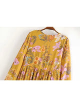 Boho Maxi Gown – “Flower Garden” Loose Floral Dress in Yellow
