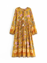 Boho Maxi Gown – “Flower Garden” Loose Floral Dress in Yellow
