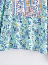 Boho Top for Women – Bohemian Blouse - “Terracotta Folk” Vintage Floral Printed Shirt in Pink & Green