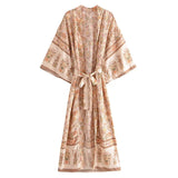 Boho Kimono Robe – “Blue Mirage” Lightweight Robe in Sky Blue & Gold for Lounge or Beach