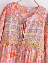 Boho Maxi Gown – “Red India Flower” Loose Fit Gown Dress for Women