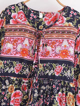 "Boho Maxi Gown – “Black Winter Rosy” Loose Flowing Dress for Women "