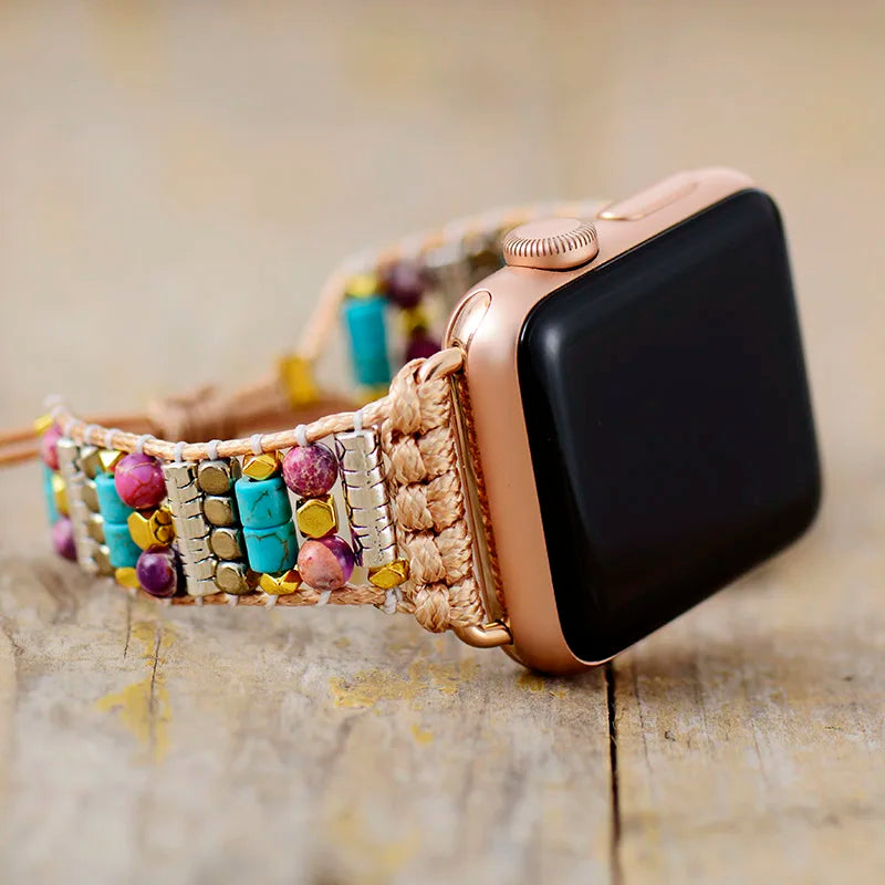 Boho Apple Watch Band - Bohemia Turquoises Beaded Wrist Bracelet Rope Strap