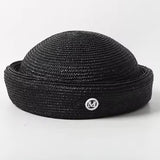 Boho Pillbox Hat - Natural Wheat Straw Beret Hat
