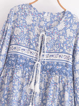 Boho Mini Dress – “Wild Flower Blue Sky” Flowy Tunic Dress for Women