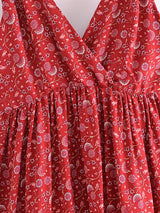 Boho Mini Dress – Luna Floral Tie-Strap Summer Dress for Women (Green, Red, Blue)