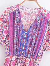 Boho Chic Maxi Dress – Floral Print Summer Sundress Elowen in Purple, Green and Pink