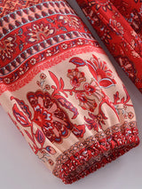 Boho Maxi Dress – “Desert Mosaic” Long Sleeve Printed Gown in Dusty & Red