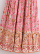Bohemian Maxi Dress – “Rosewater Bloom” Pink Floral Tie-Neck Pleated Maxi Dress