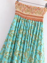 Boho Maxi Skirt – “Aqua Bloom” 2-Way Floral Skirt & Dress in Teal and Terracotta