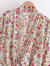 Boho Kimono Robe – Malisa Green and Pink Floral Beach Cover-Up Blouse