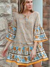 Boho Mini Dress – “Crimson Meadow” Red Floral Tunic Dres in Red & Black