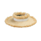 Boho Sun Beach Hat - Frayed Raffia Wide Brim Beach Hat