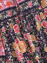 "Boho Maxi Gown – “Black Winter Rosy” Loose Flowing Dress for Women "