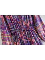 Boho Mini Dress – “Twilight Garden” Purple Floral Long Sleeve Tunic for Women