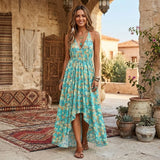Boho Maxi Dress – “Coastal Reverie” Open Back High-Low Summer Sundress