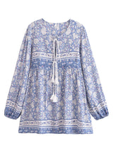 Boho Mini Dress – “Wild Flower Blue Sky” Flowy Tunic Dress for Women
