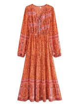 Boho Maxi Dress, Gown, Vacation in Pink and Saffron