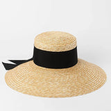 Boho Sun Beach Hat - Wide Brim Straw Boater Hat with Bow Ribbon