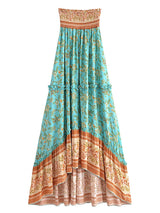 Boho Maxi Skirt – “Aqua Bloom” 2-Way Floral Skirt & Dress in Teal and Terracotta