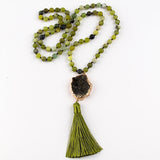 Boho Necklace - RH Precious Amazonite Lava Stones Gold Tassle