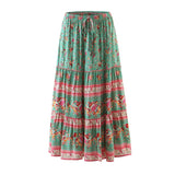 Boho Maxi Skirt – “Midnight Peony” Floral Print Skirt in Navy & Rose Stripe