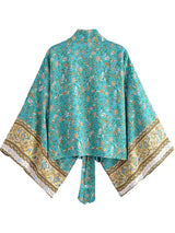 Boho Kimono Robe – Malisa Green and Pink Floral Beach Cover-Up Blouse
