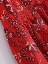 Boho Maxi Dress – “Desert Mosaic” Long Sleeve Printed Gown in Red & Dusty