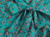 Boho Kimono Cover-Up – “Ocean Temple” Floral Print Maxi Robe in Turquoise Blue & Pink