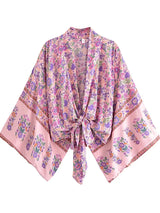 Boho Robe – “Flower Whisper” Bohemian Short Kimono Cover-Up for Beach or Lounge