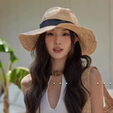 Boho Panama Hat - Fine Raffia Wide Brim Straw Hat