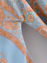 Boho Kimono Robe – “Blue Mirage” Lightweight Robe in Sky Blue & Gold for Lounge or Beach