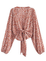 Boho Top for Women – Bohemian Blouse - “Olive Meadow”  in Red & Beige