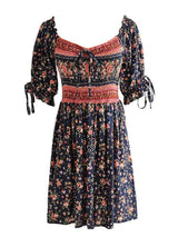 Boho Mini Dress – “Meadow Serenade” Floral Short Sleeve Summer Sundress