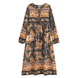 "Boho Maxi Gown – “Black Winter Rosy” Loose Flowing Dress for Women "