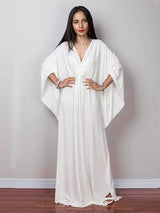 Boho Maxi Dress - Beach Dress, Kaftan Dress Tie White Harmony in 15 colors