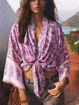 Boho Robe – “Flower Whisper” Bohemian Short Kimono Cover-Up for Beach or Lounge