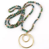Boho Necklace - RH Precious Brown Lava Stones Gold Loop