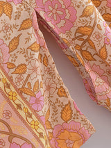 Boho Kimono Robe – “Theodosia” Pink Floral Wrap Robe for Women