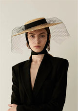 Boho Hat - Summer Hats, Sun Hat, Beach Hat - Wide Brim Straw Hat, Vintage Style with Long Ribbon Mesh Darcy