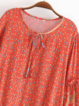 Boho Mini Dress – “Crimson Meadow” Red Floral Tunic Dres in Red & Black