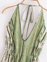 Bohemian Summer Maxi Dress – Ayla Backless Flowy Halter Dress in White, Green, Purple