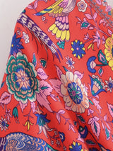 Boho Sundress – “Bird Flower in Red” Lightweight Maxi Dress for Summer Days