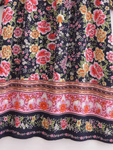 "Boho Maxi Gown – “Black Winter Rosy” Loose Flowing Dress for Women "